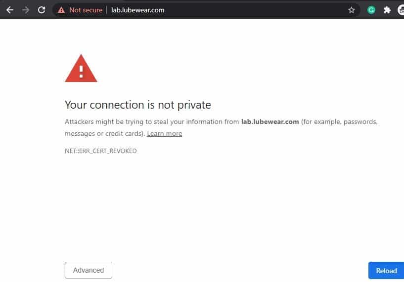 net cert error message LubeWear.com SSL revoked Error message