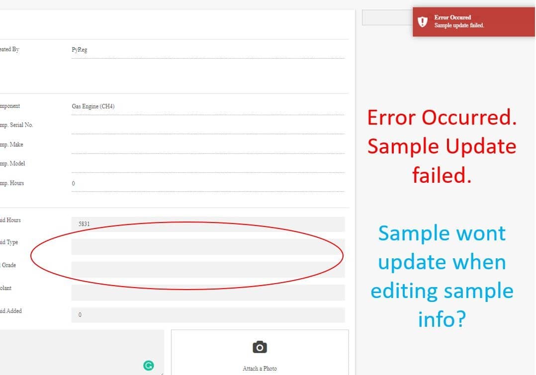 error occurred. Sample update failed Error Occurred sample update failed fix
